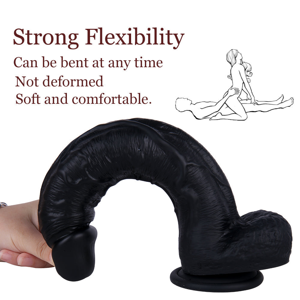 Gode Noir XXL Courbé en Silicone 29 cm