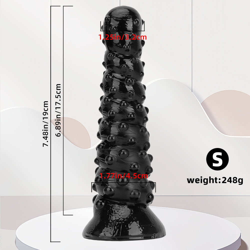 Plug Anal XXL Nervuré Spirale Noir avec Ventouse