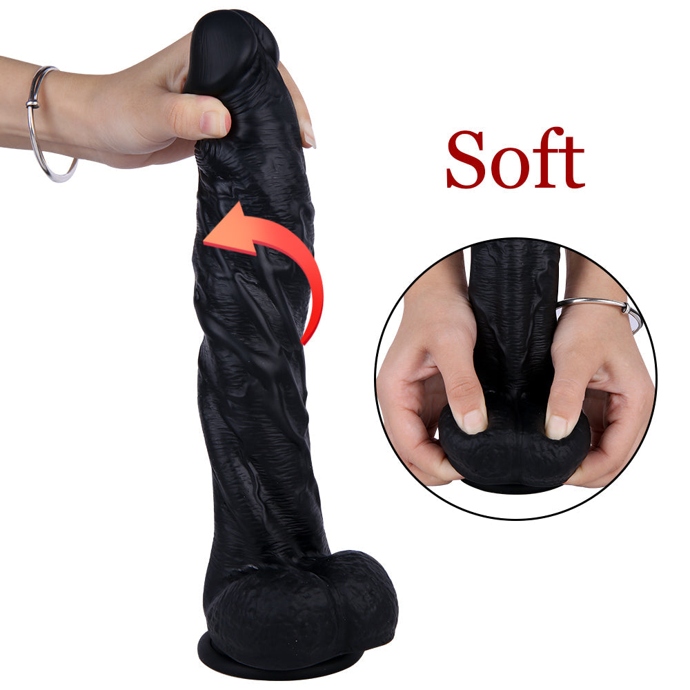 Gode Noir XXL Courbé en Silicone 29 cm