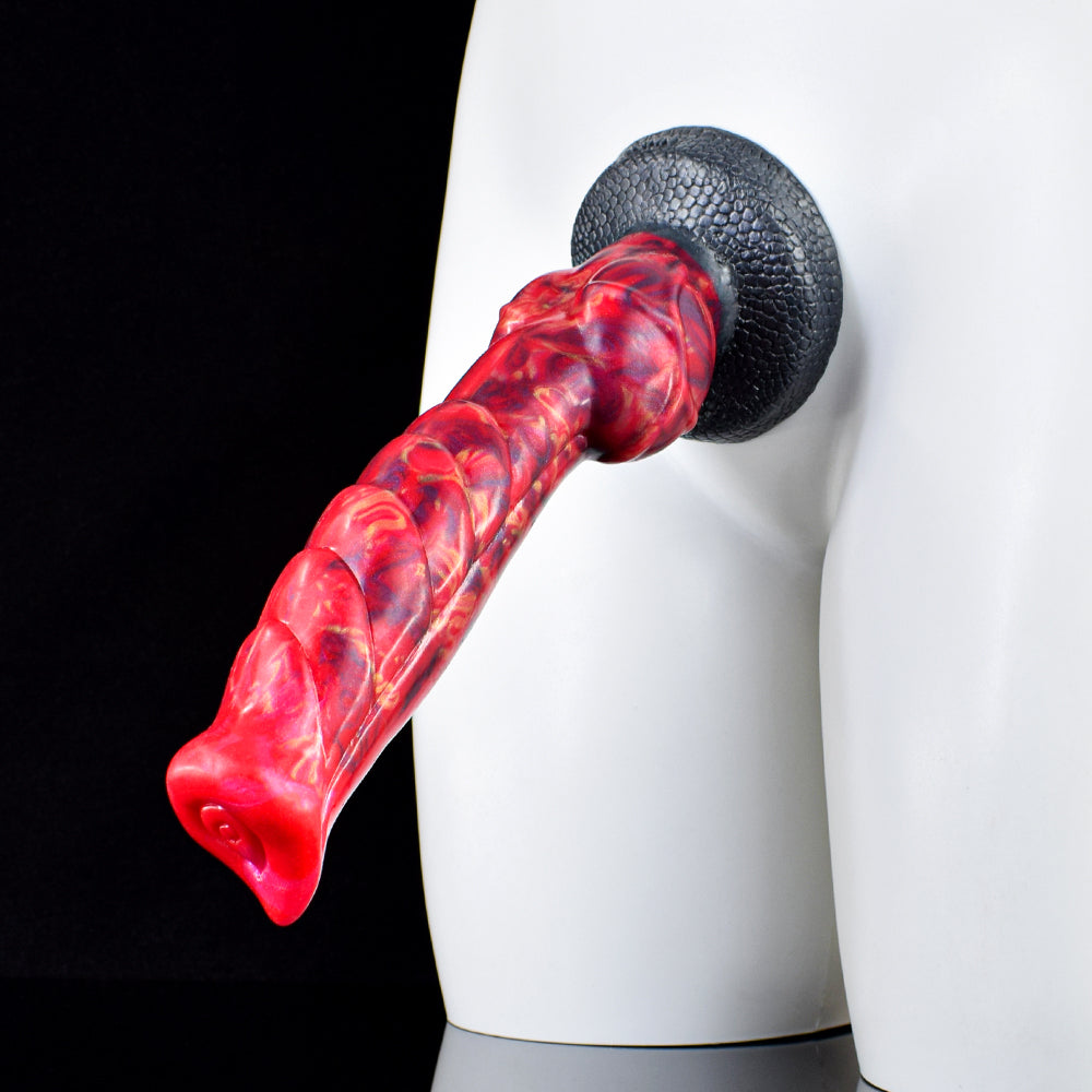 Gode Loup Texturé Rouge Hellfire avec Nœud 24 cm