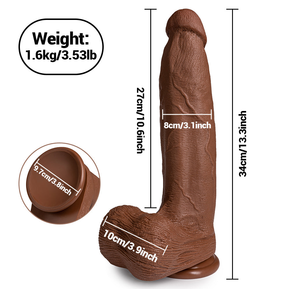Gode Conique Marron Épais avec Ventouse 34 cm