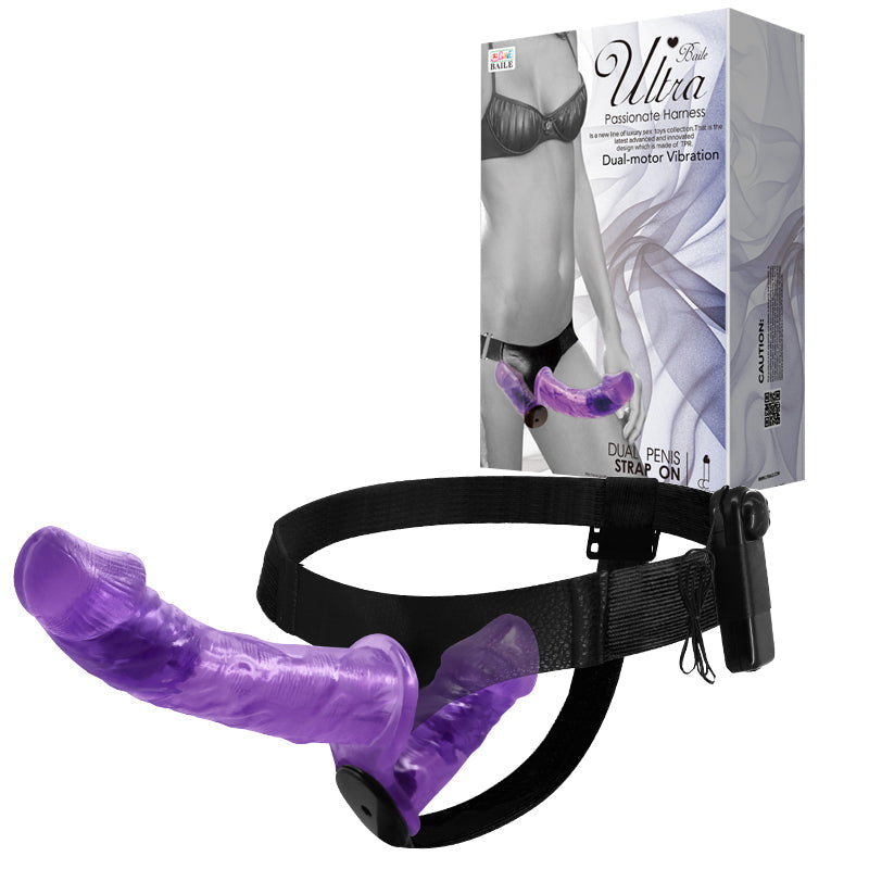 Violet Réglable Double Vibrant Gode Ceinture