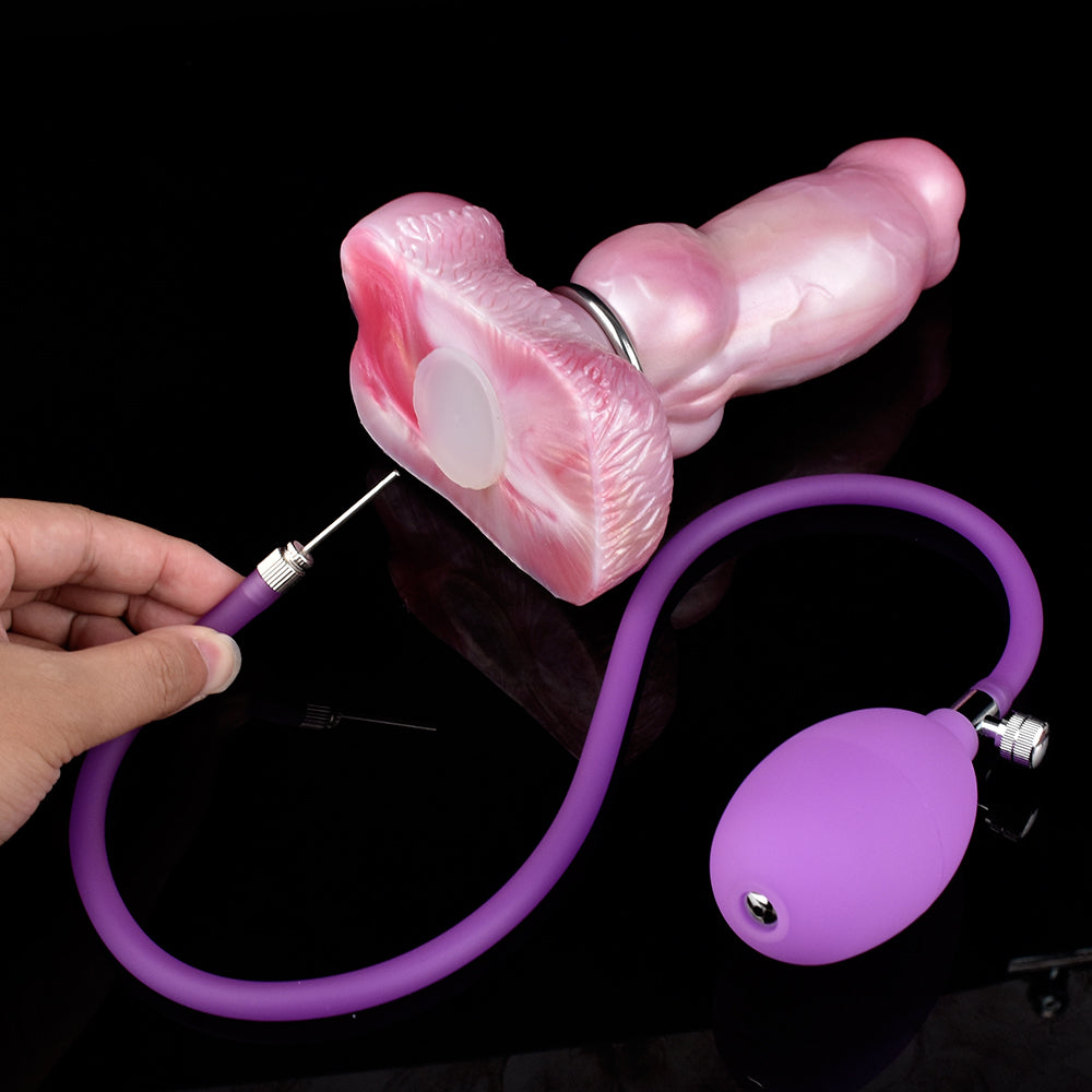 Gode Gonflable Fantasy Rose avec Anneau Métallique et Nœud