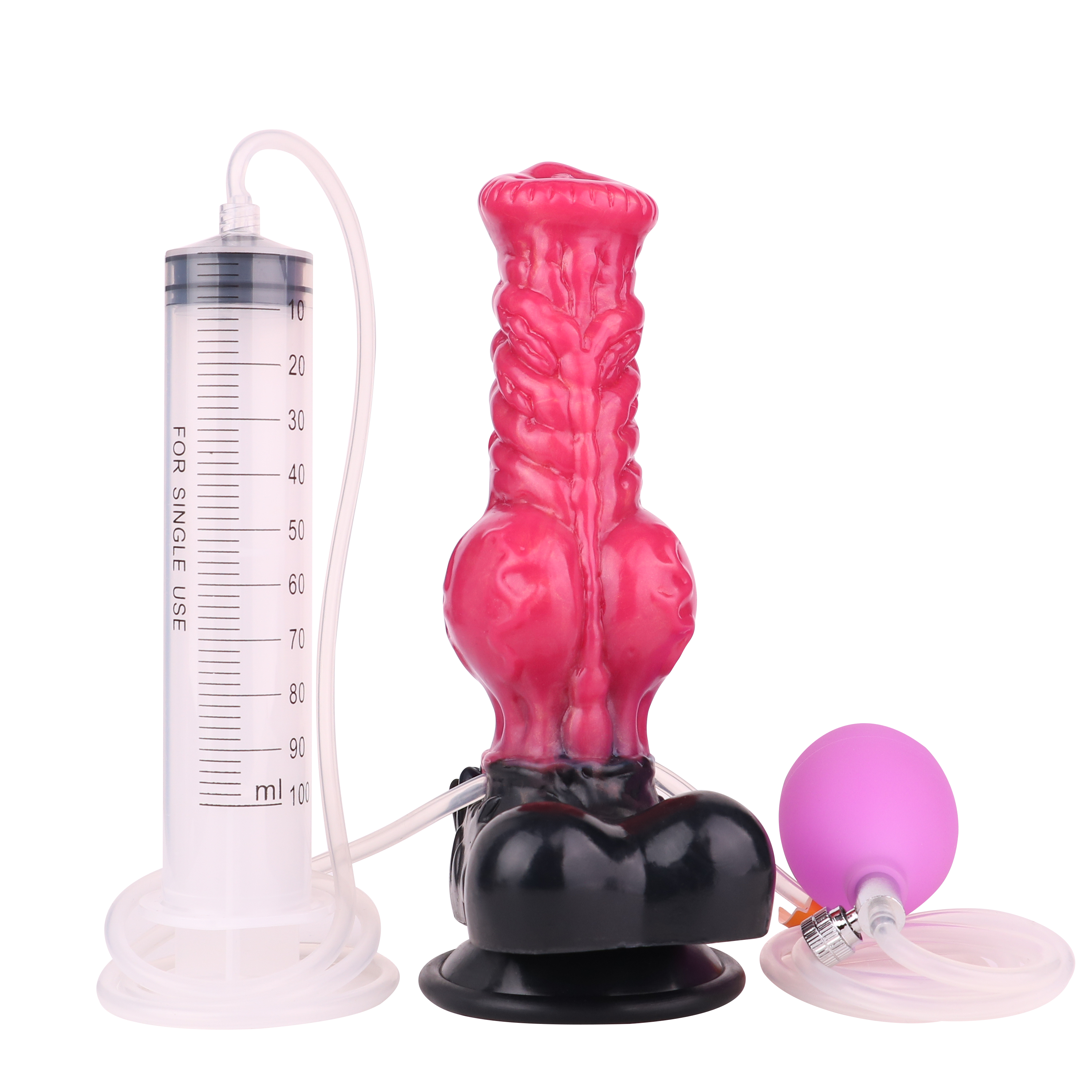 Gode Éjaculateur Gonflable Rouge Fantasy Loup Nœud 21 cm