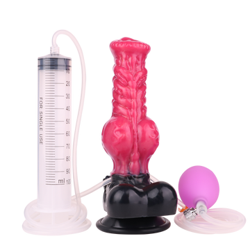 Gode Éjaculateur Gonflable Rouge Fantasy Loup Nœud 21 cm