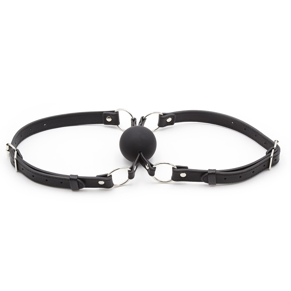 Bâillon-Boule Double BDSM Noir Effet Cuir 5 cm