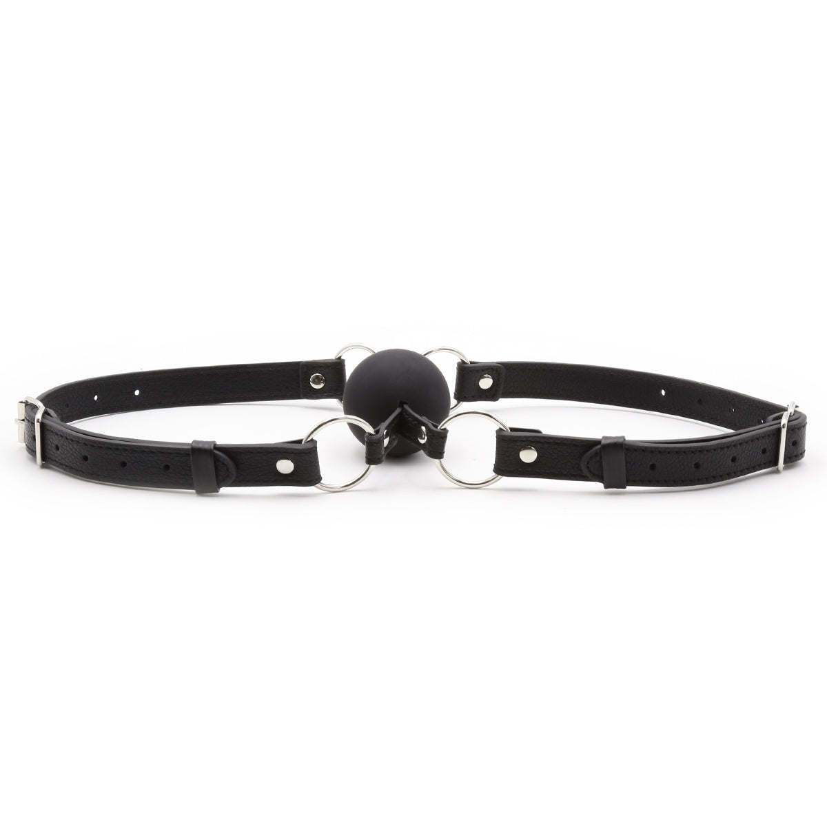 Bâillon-Boule Double BDSM Noir Effet Cuir 5 cm