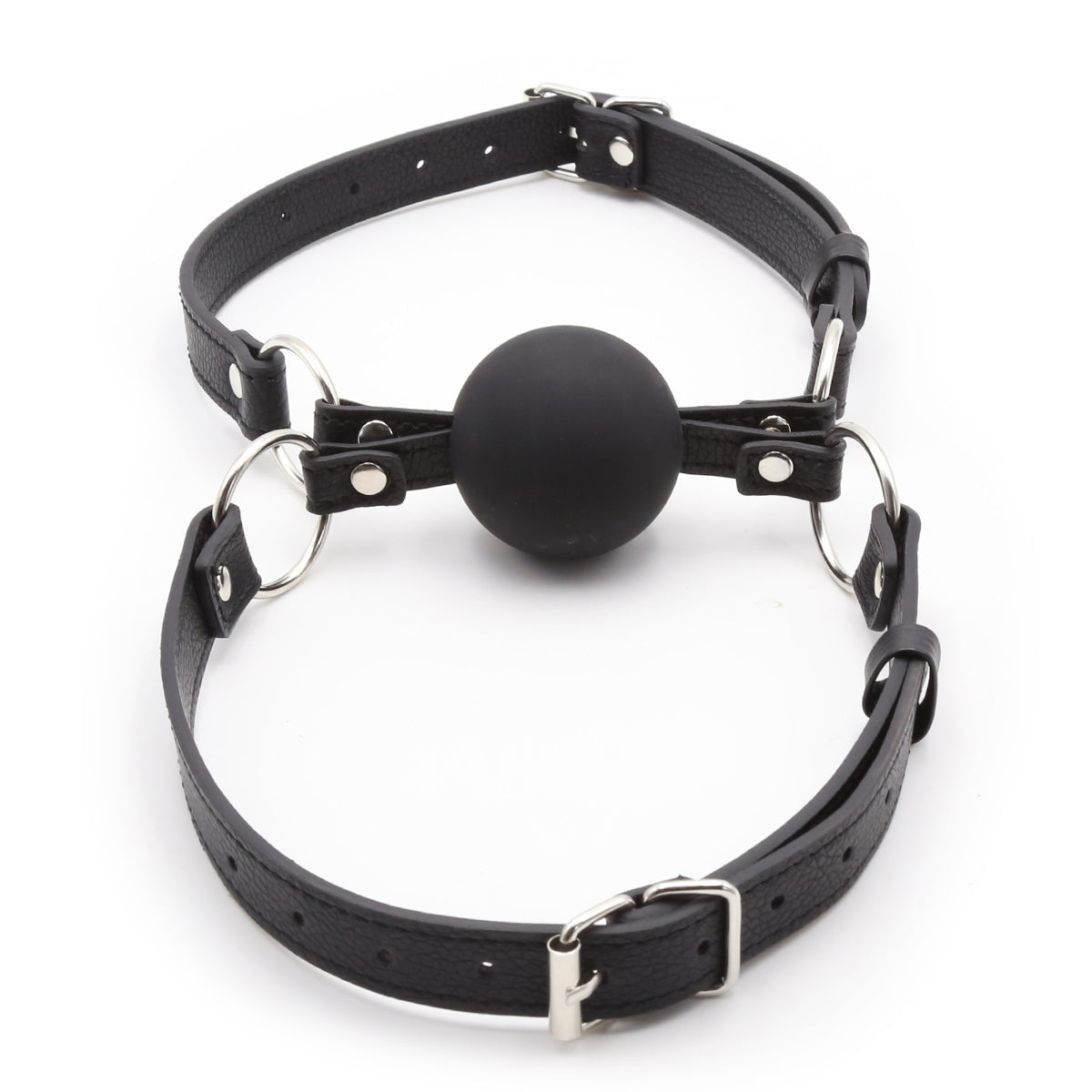 Bâillon-Boule Double BDSM Noir Effet Cuir 5 cm