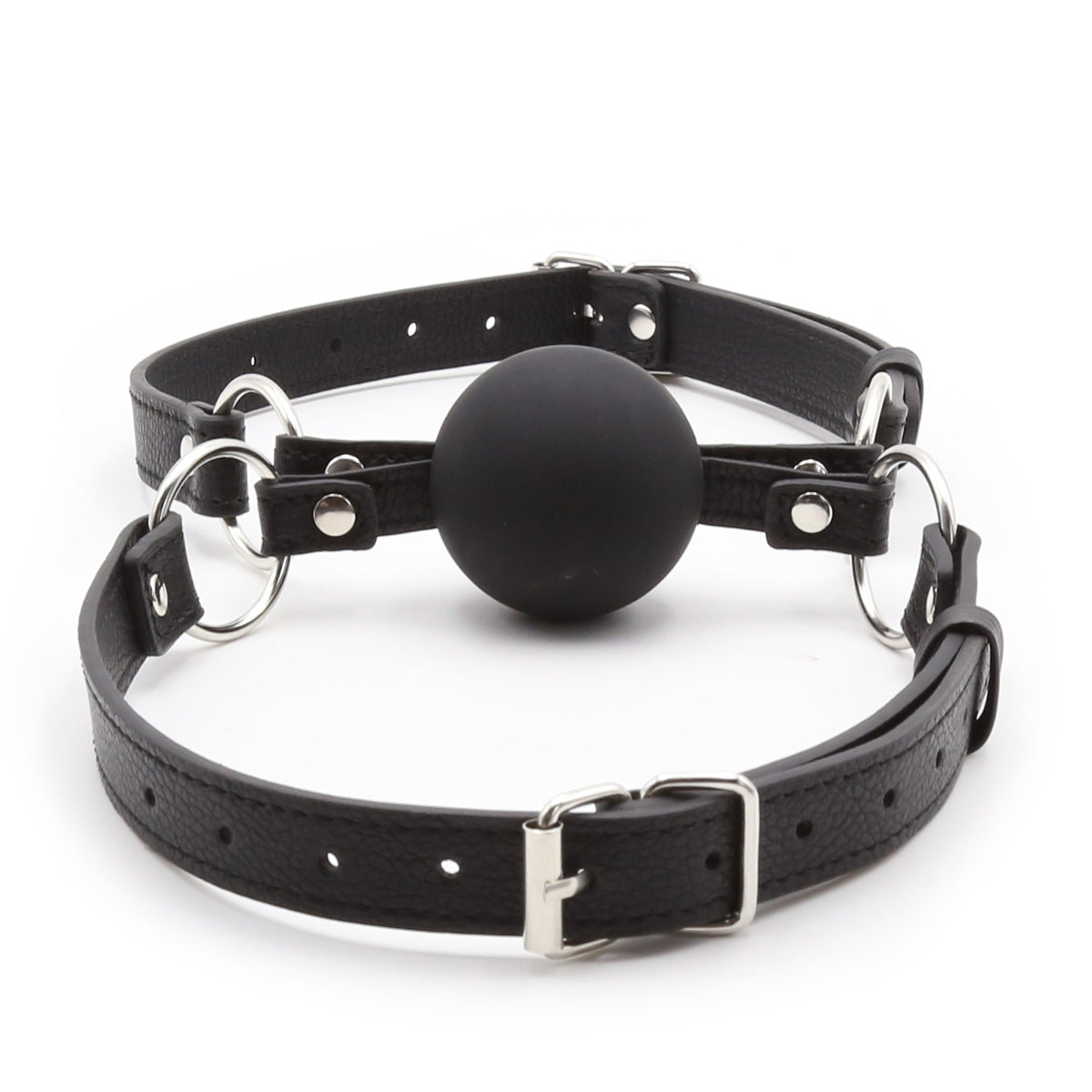 Bâillon-Boule Double BDSM Noir Effet Cuir 5 cm