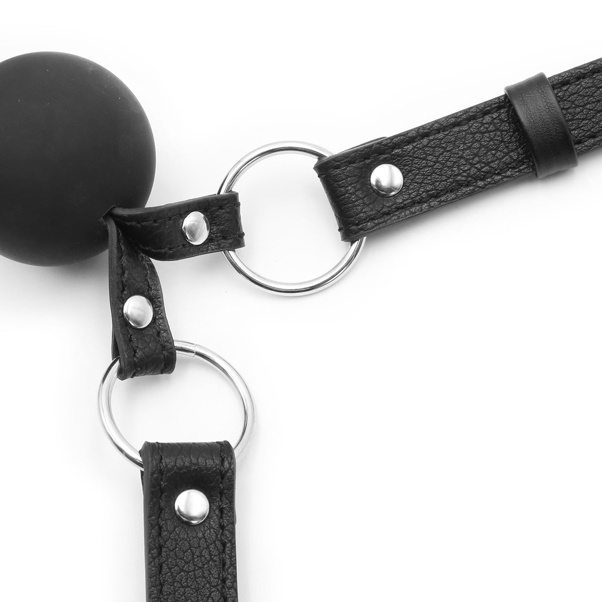 Bâillon-Boule Double BDSM Noir Effet Cuir 5 cm