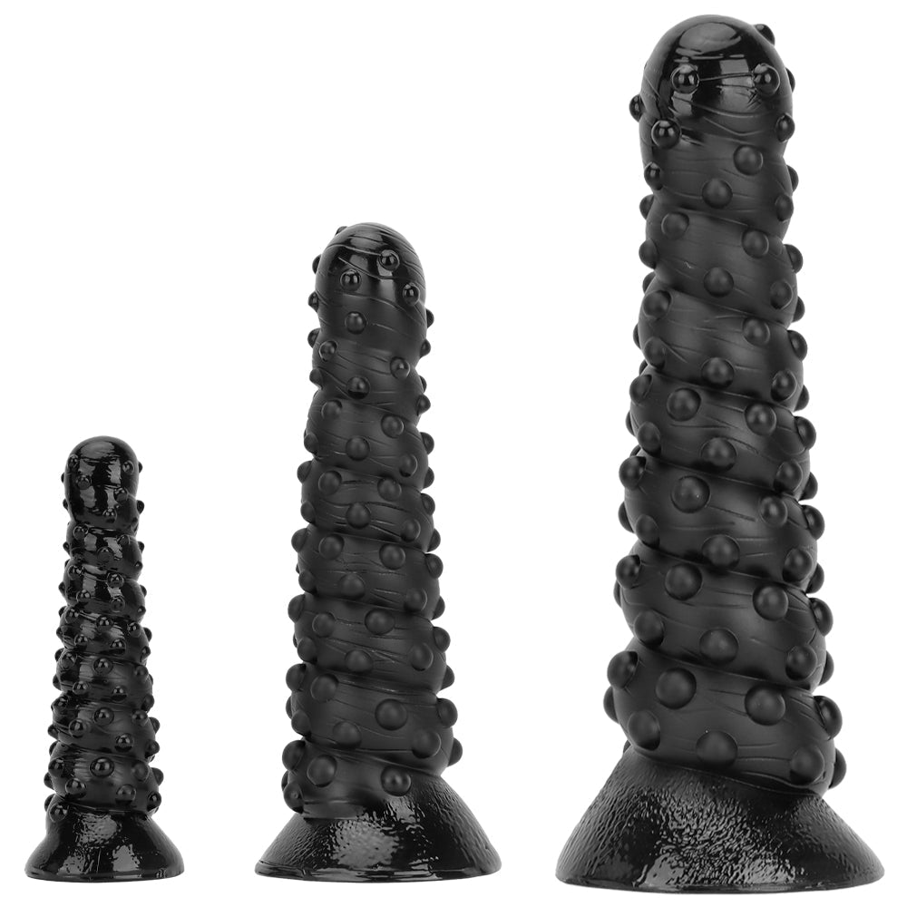 Plug Anal XXL Nervuré Spirale Noir avec Ventouse
