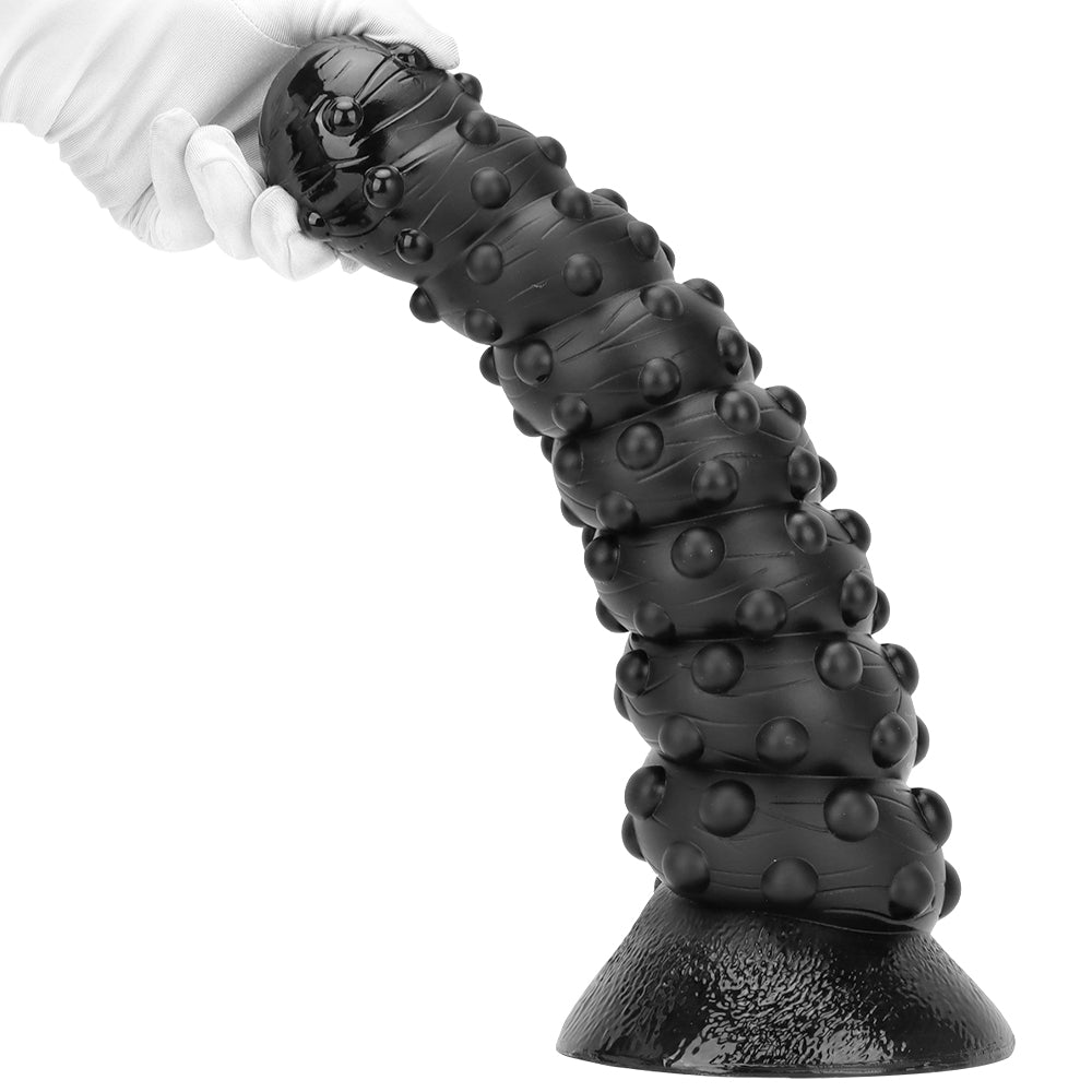 Plug Anal XXL Nervuré Spirale Noir avec Ventouse