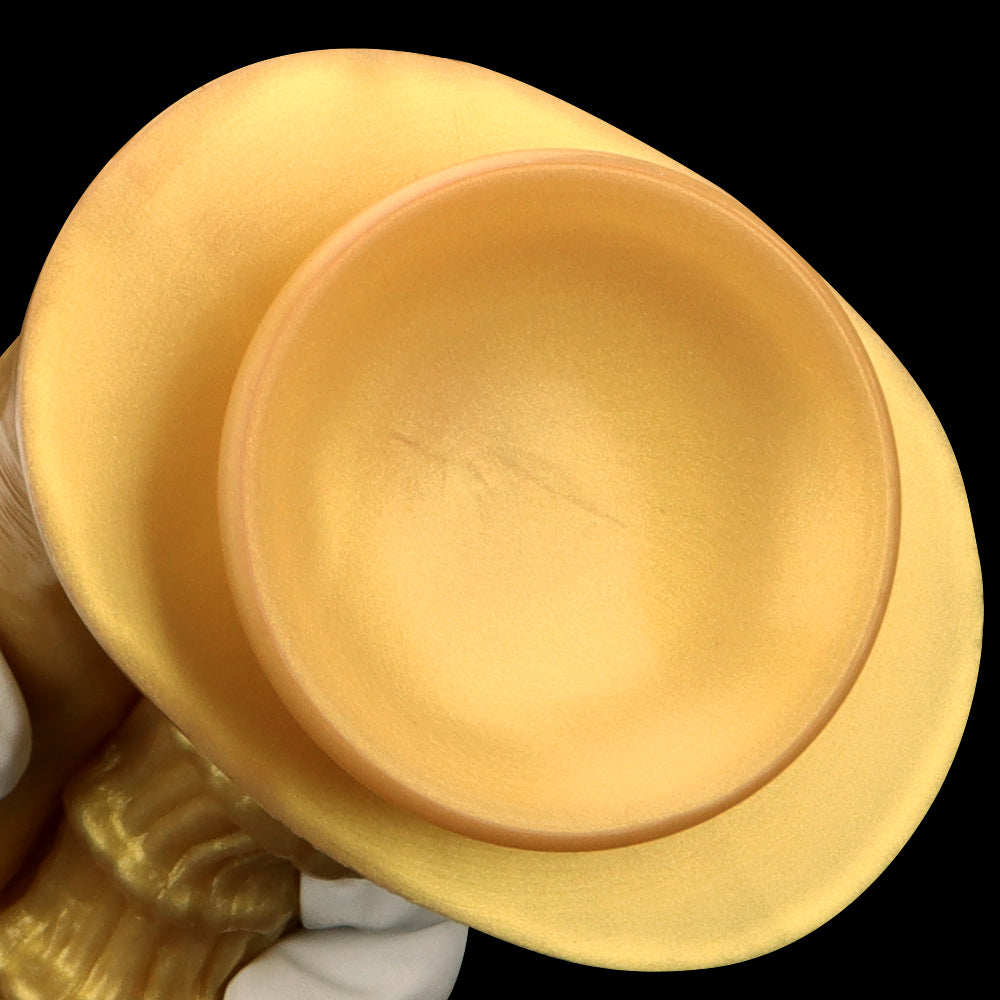 Gode Double Pénétration en Silicone Doré Nervuré