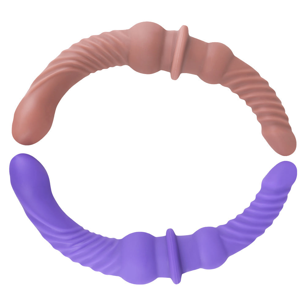 Double Gode Pour Lesbienne Violet Nervuré De 43CM