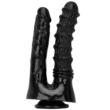 Noir Nervuré Ventouse Gode Double Penetration