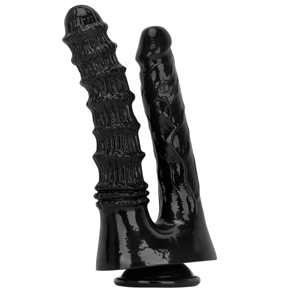 Noir Nervuré Ventouse Gode Double Penetration