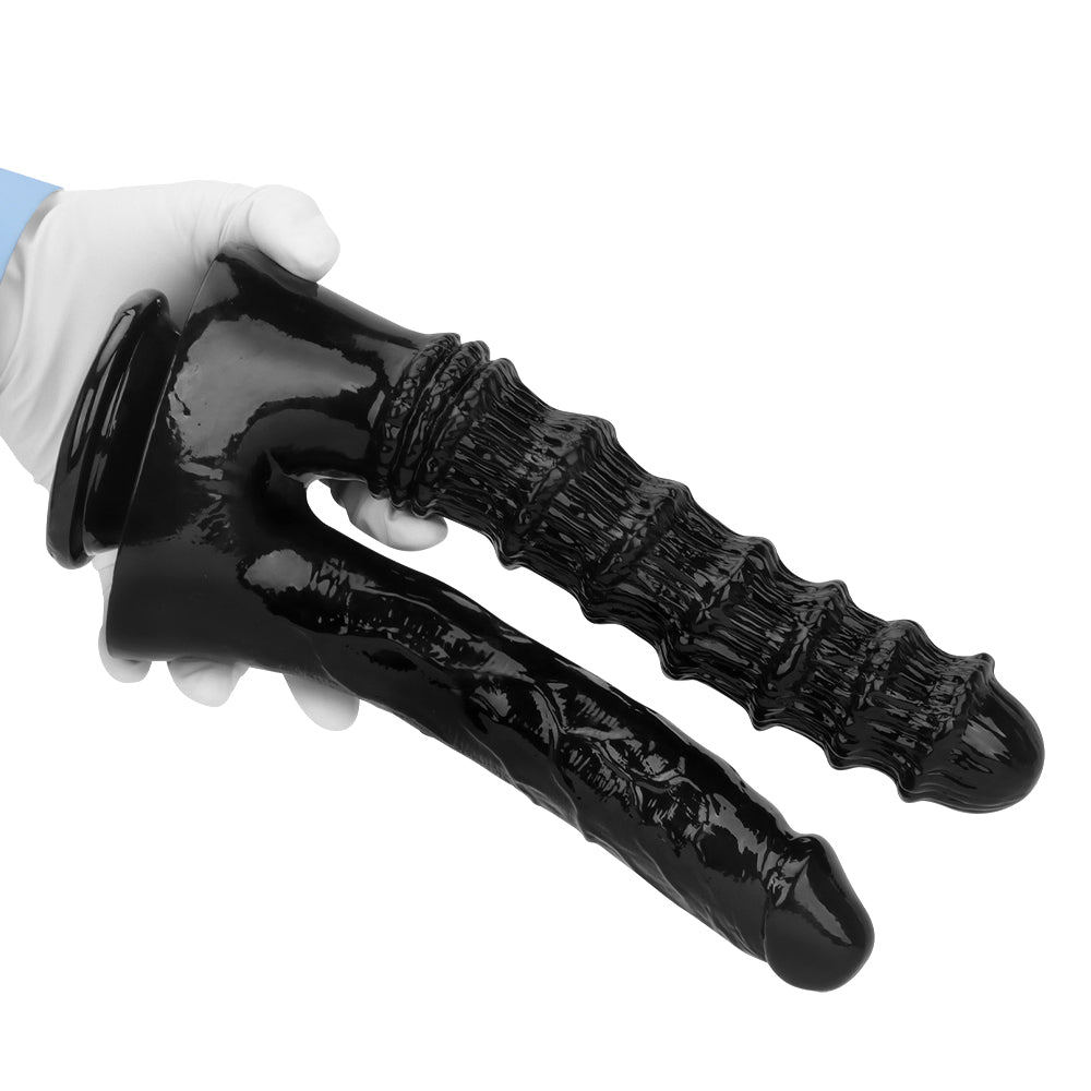 Noir Nervuré Ventouse Gode Double Penetration