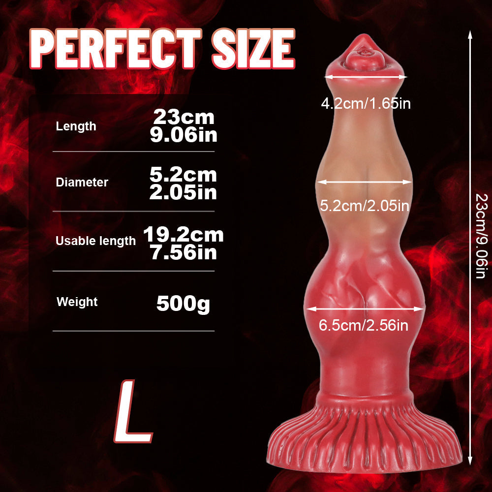 Gode Chien Rouge en Silicone Fantasy à Nœud