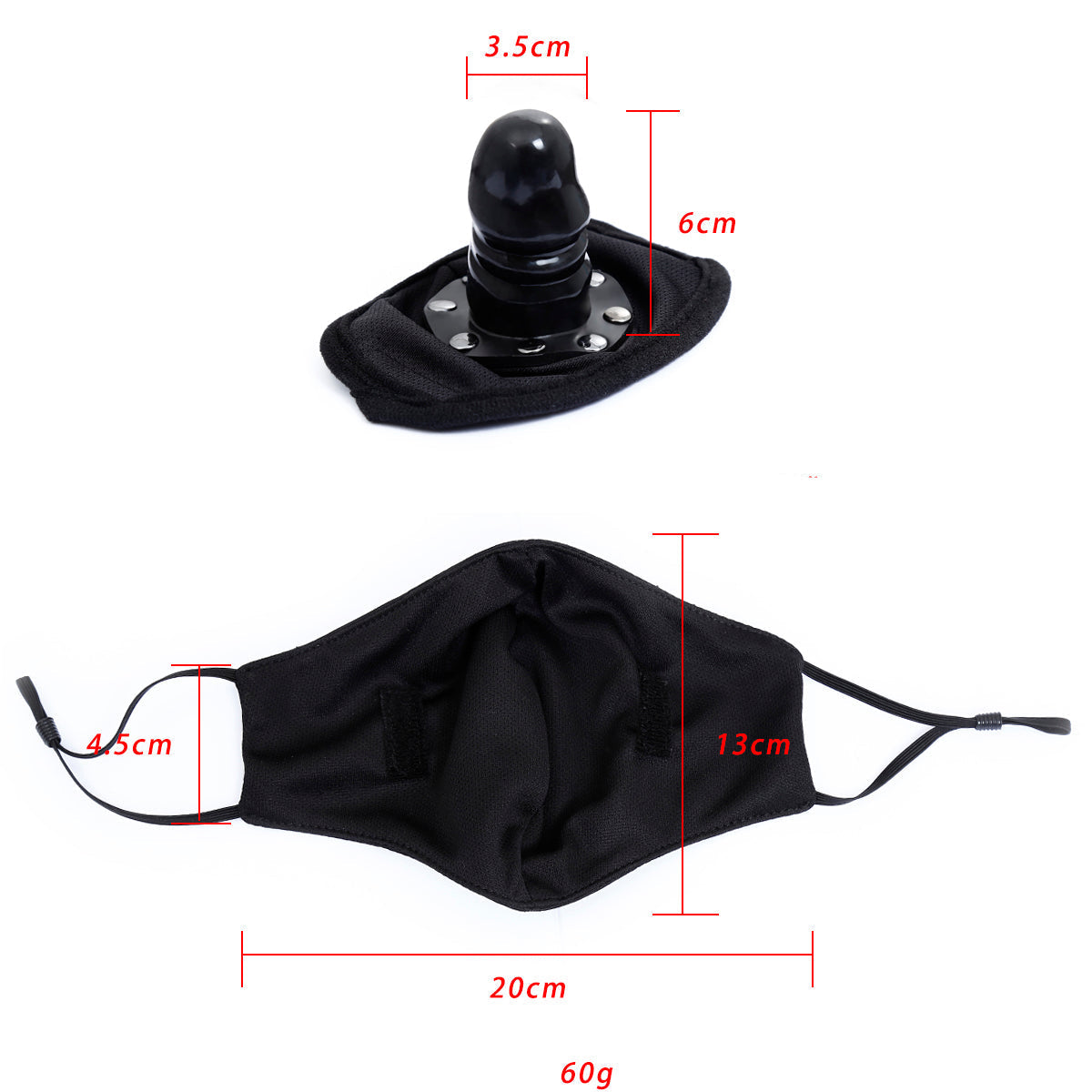 Masque Facial BDSM Discret 6 CM Avec Bâillon Gode