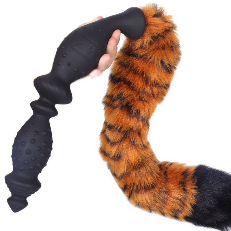 Plug Queue de Leopard avec Longues Perles Anales