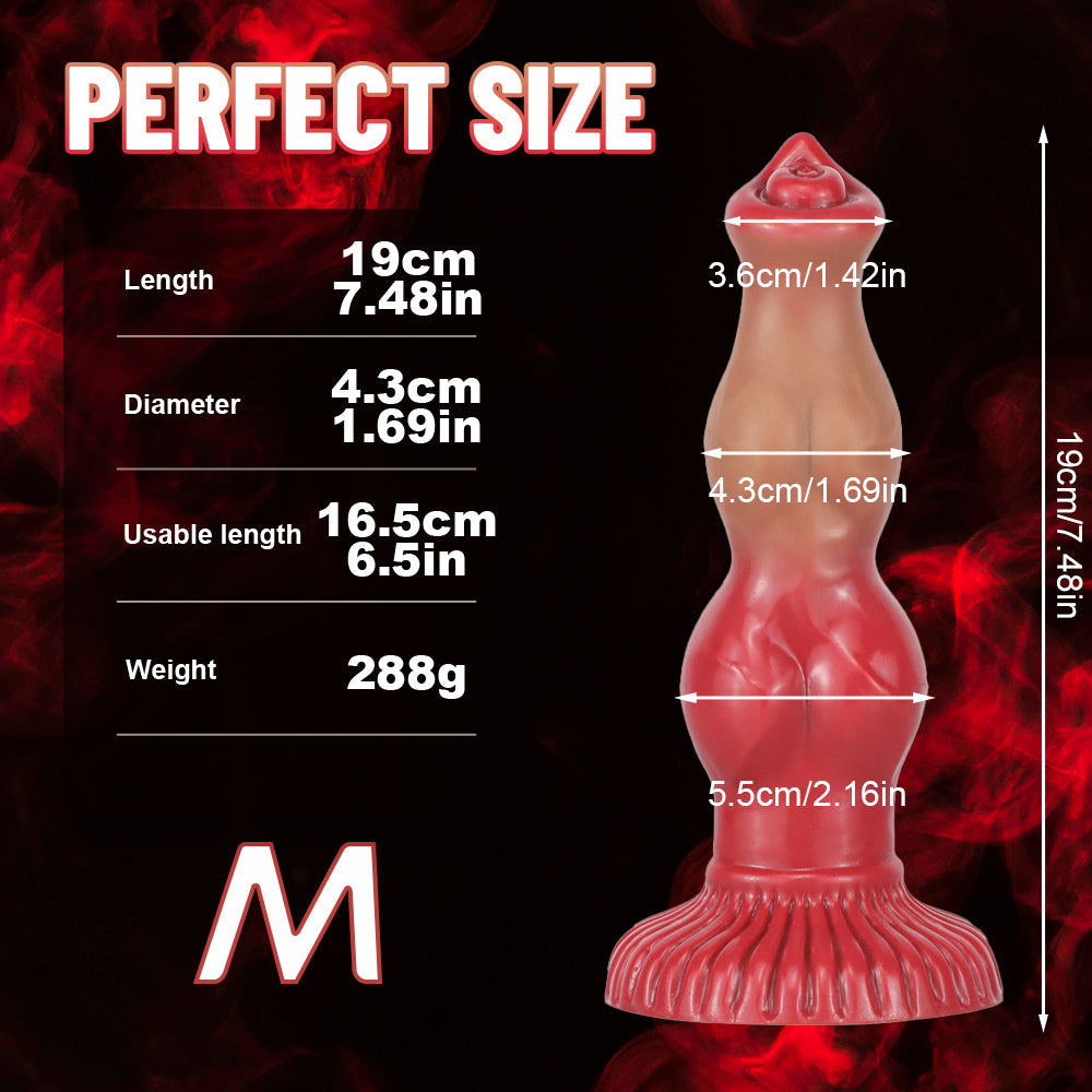 Gode Chien Rouge en Silicone Fantasy à Nœud