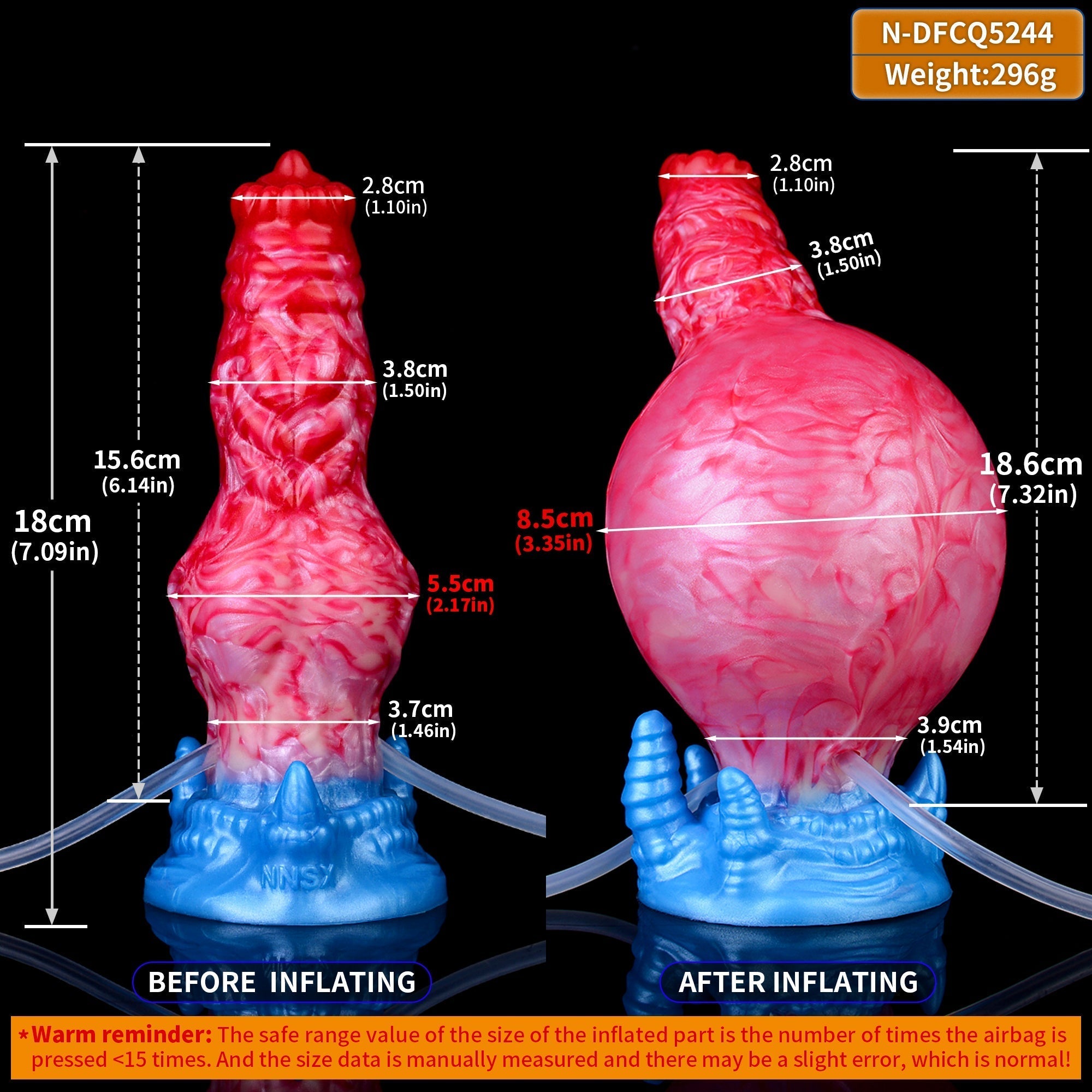 18,6 Cm Gode Chien Gonflable Éjaculateur En Silicone