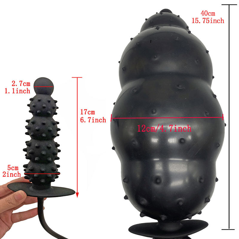 Noir Silicone Chapelet Plug Anal Gonflable