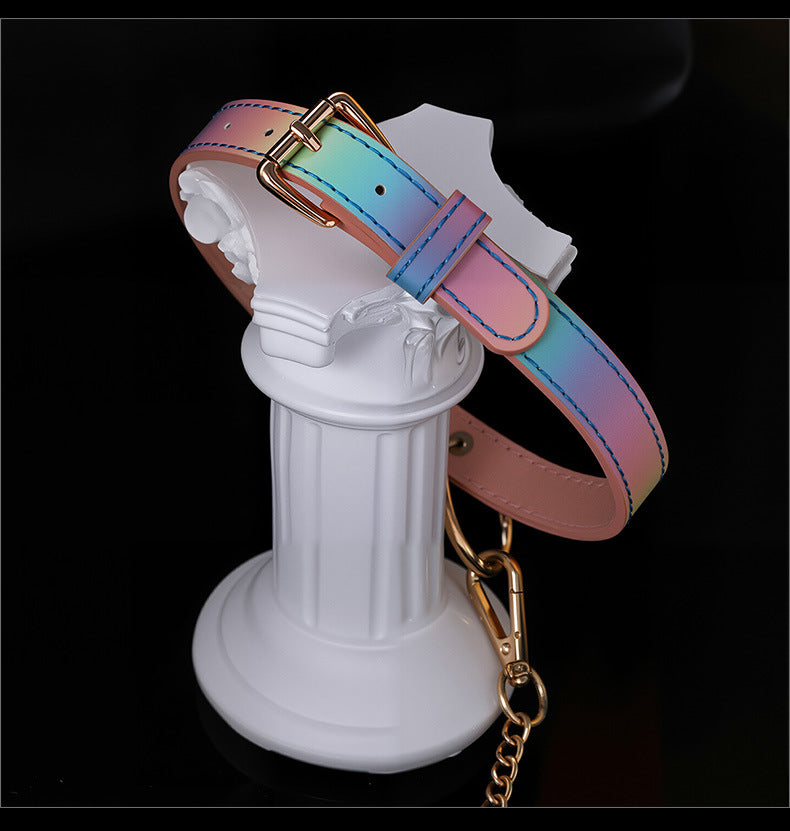 Collier BDSM Arc-en-Ciel avec Laisse Détachable