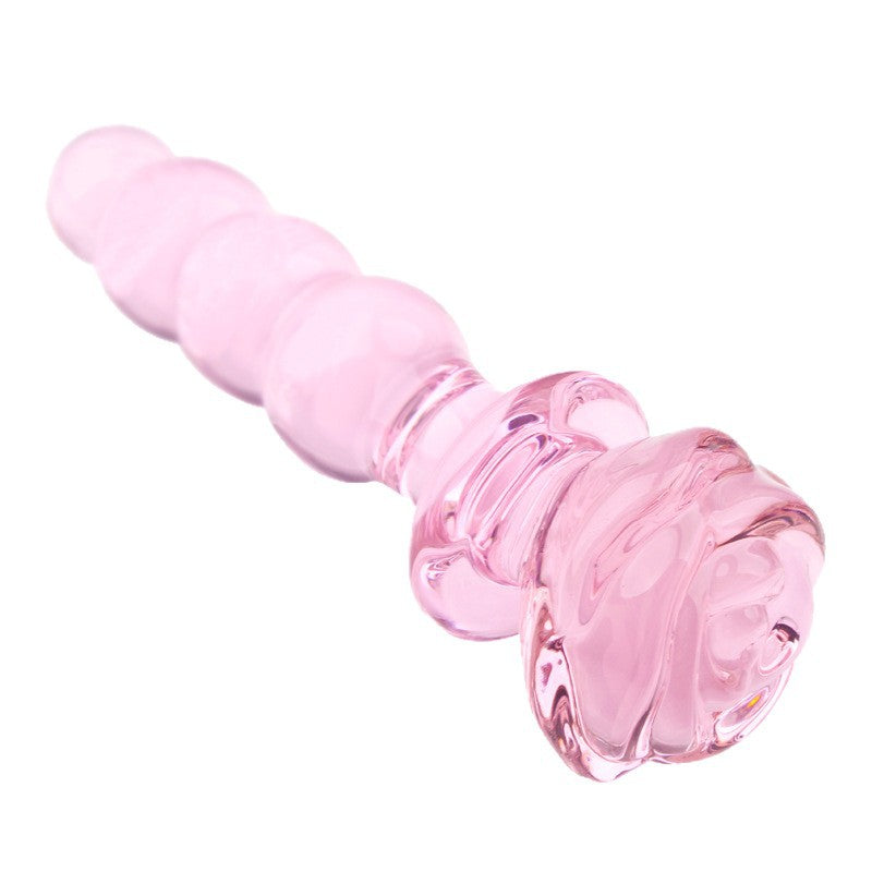Gode Anal en Verre Rose à Perles avec Poignée Rose