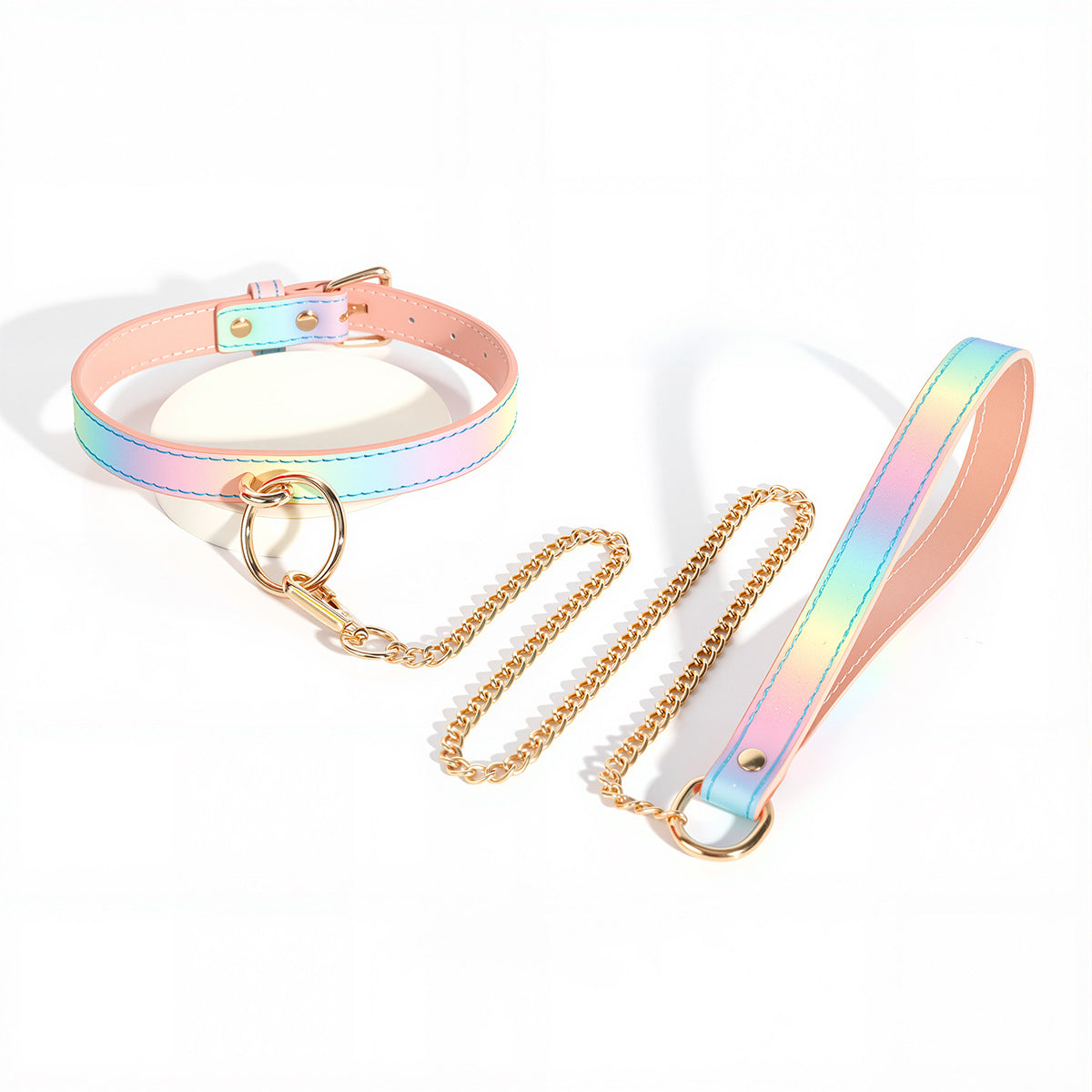 Collier BDSM Arc-en-Ciel avec Laisse Détachable