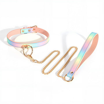Collier BDSM Arc-en-Ciel avec Laisse Détachable