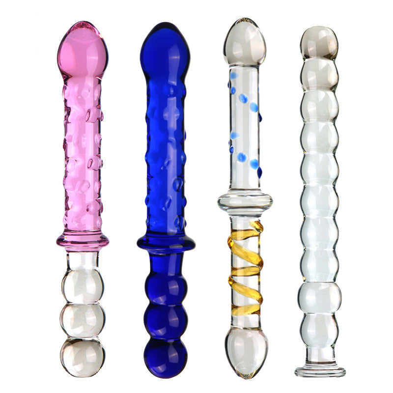 Double Gode en Verre Texturé Perlé 23 cm