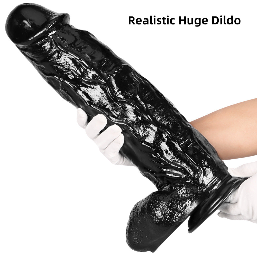 Gode Géant XXL Noir Réaliste Épais 46 cm