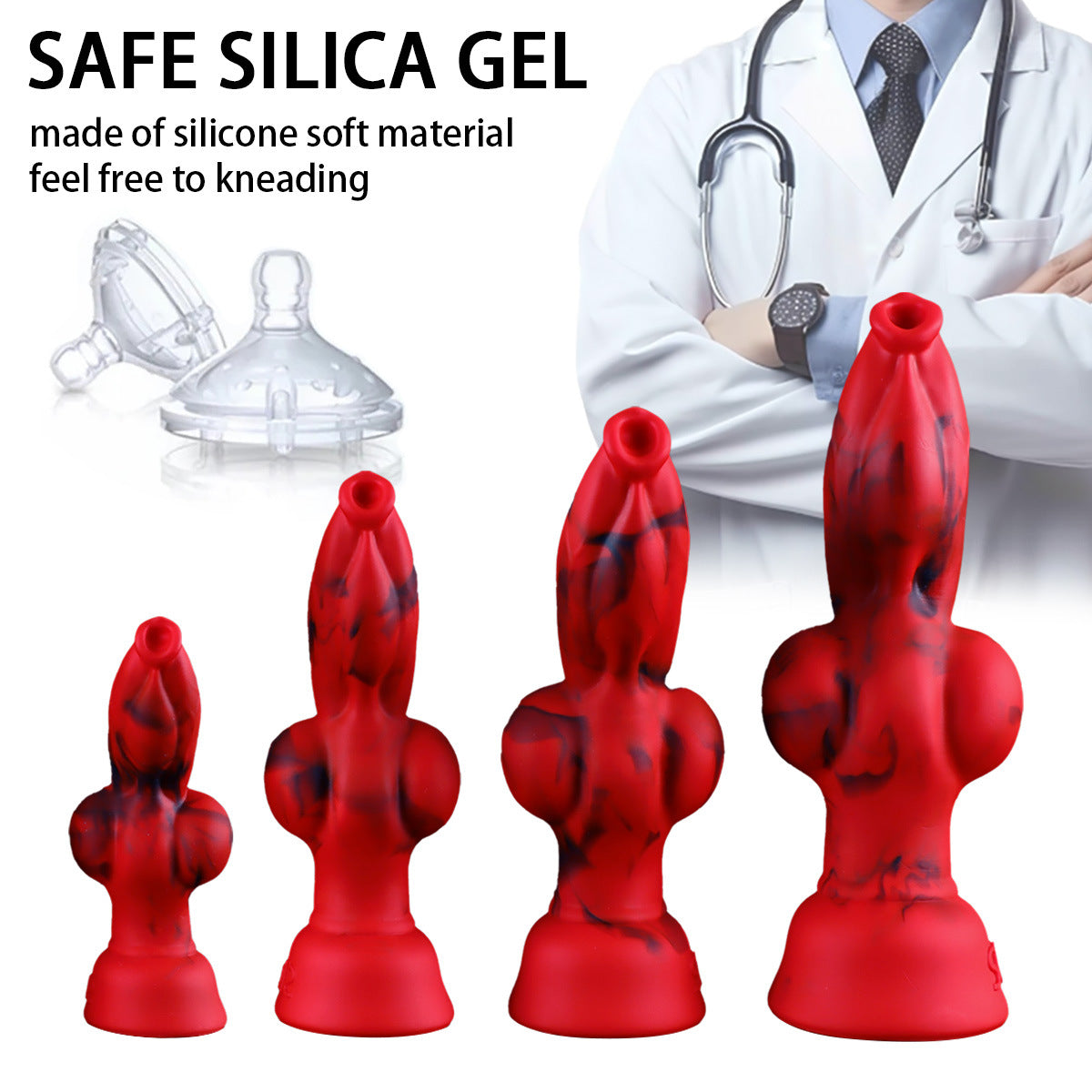 Gode Loup Fantasy Rouge avec Nœud en Silicone Souple