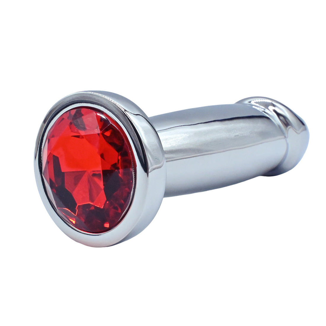 Plug Anal Métal Réaliste Forme Pénis avec Bijou Rouge
