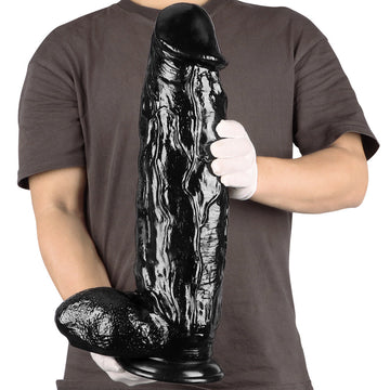 Gode Géant XXL Noir Réaliste Épais 46 cm