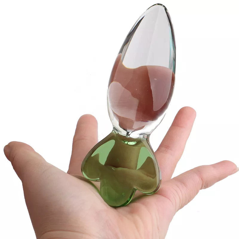 Plug Anal Verre Carotte Transparent avec Poignée