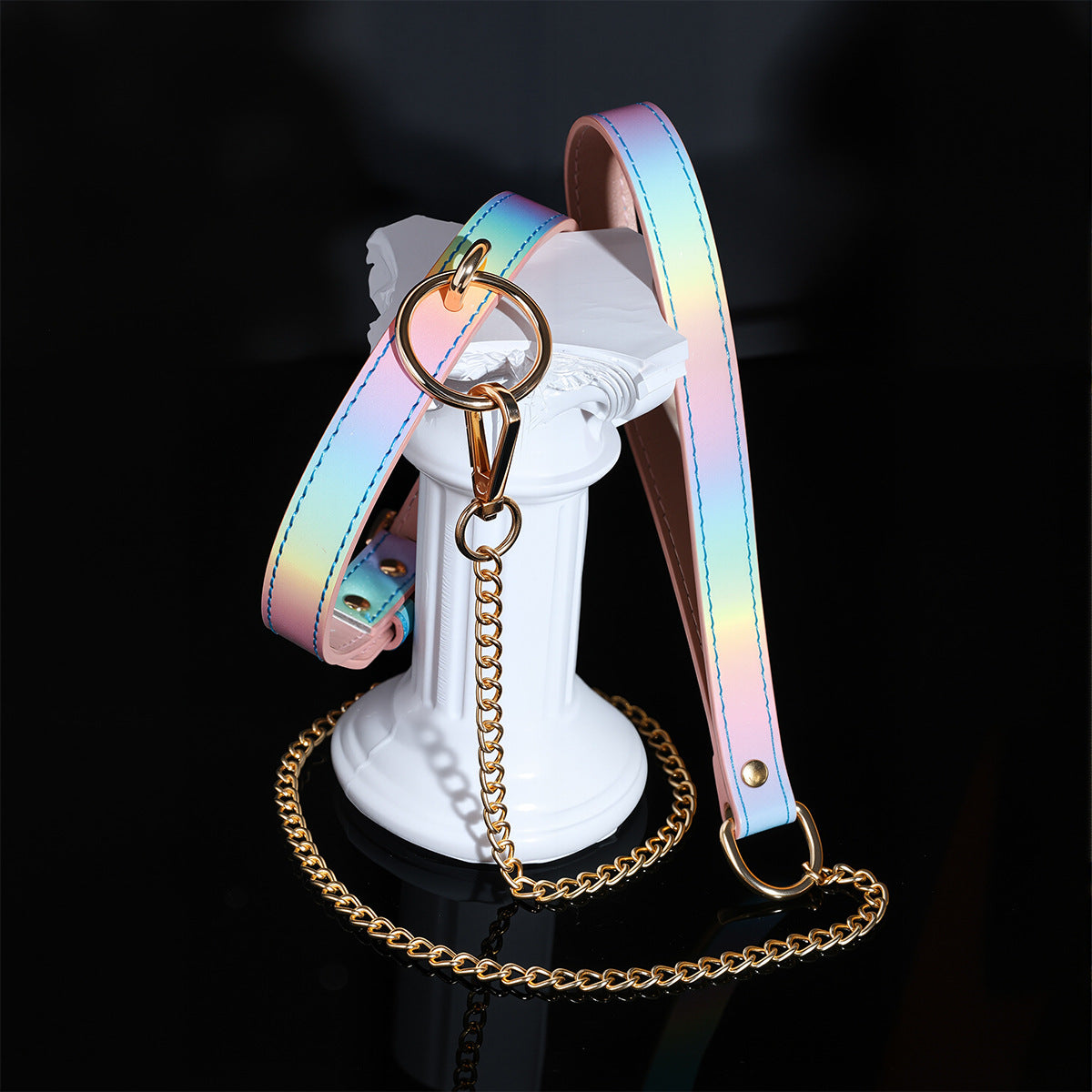 Collier BDSM Arc-en-Ciel avec Laisse Détachable