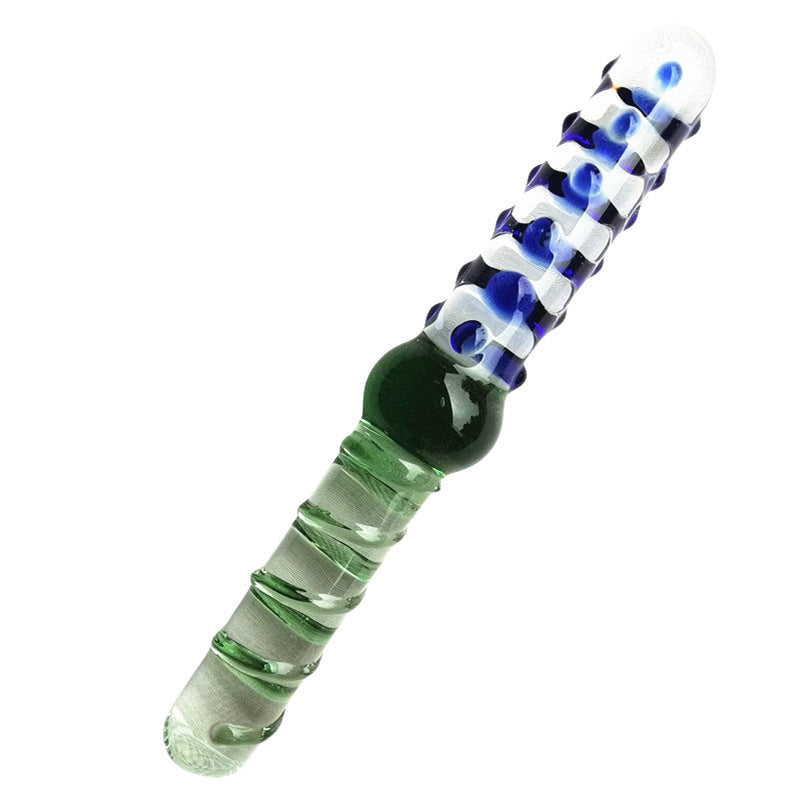 Gode Double Tete En Verre Texturé Vert Transparent