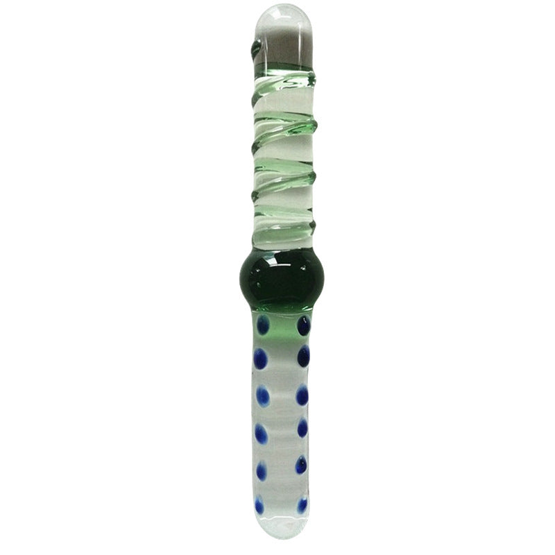 Gode Double Tete En Verre Texturé Vert Transparent