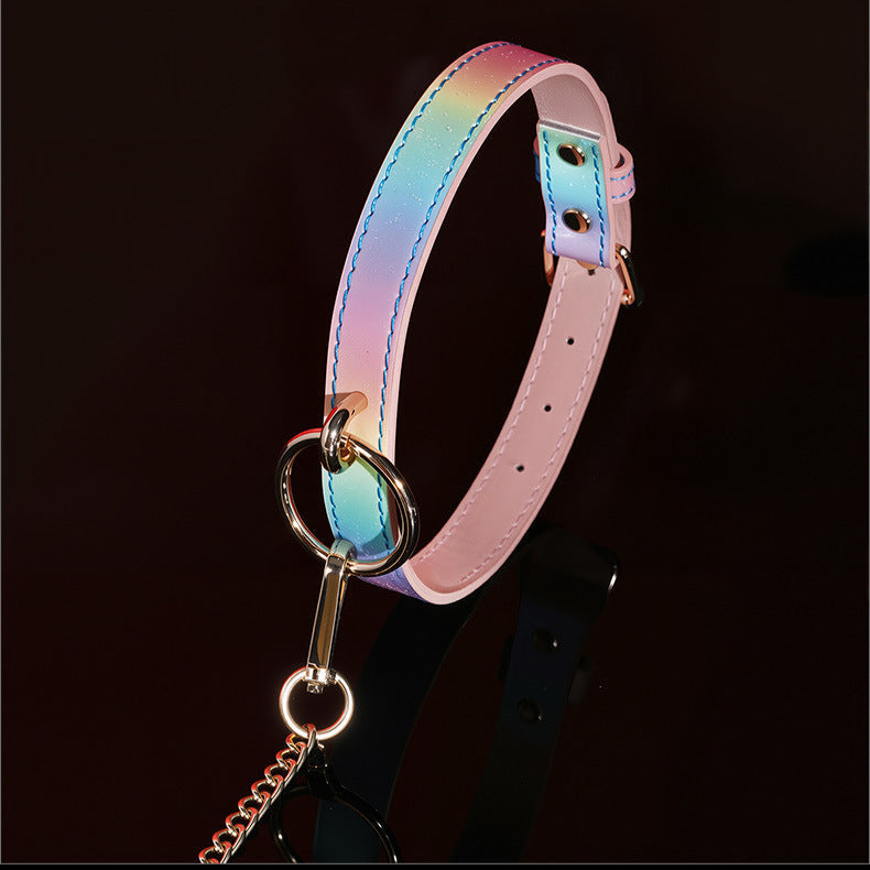 Collier BDSM Arc-en-Ciel avec Laisse Détachable
