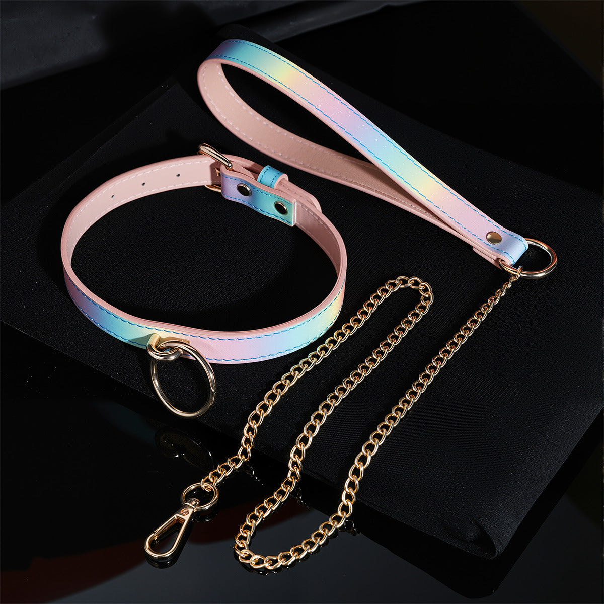 Collier BDSM Arc-en-Ciel avec Laisse Détachable