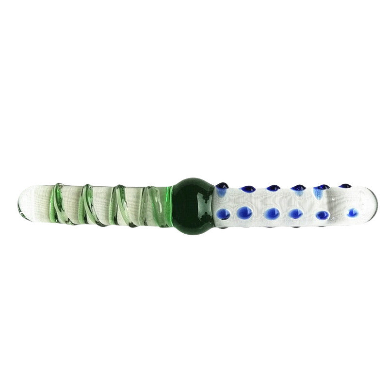 Gode Double Tete En Verre Texturé Vert Transparent