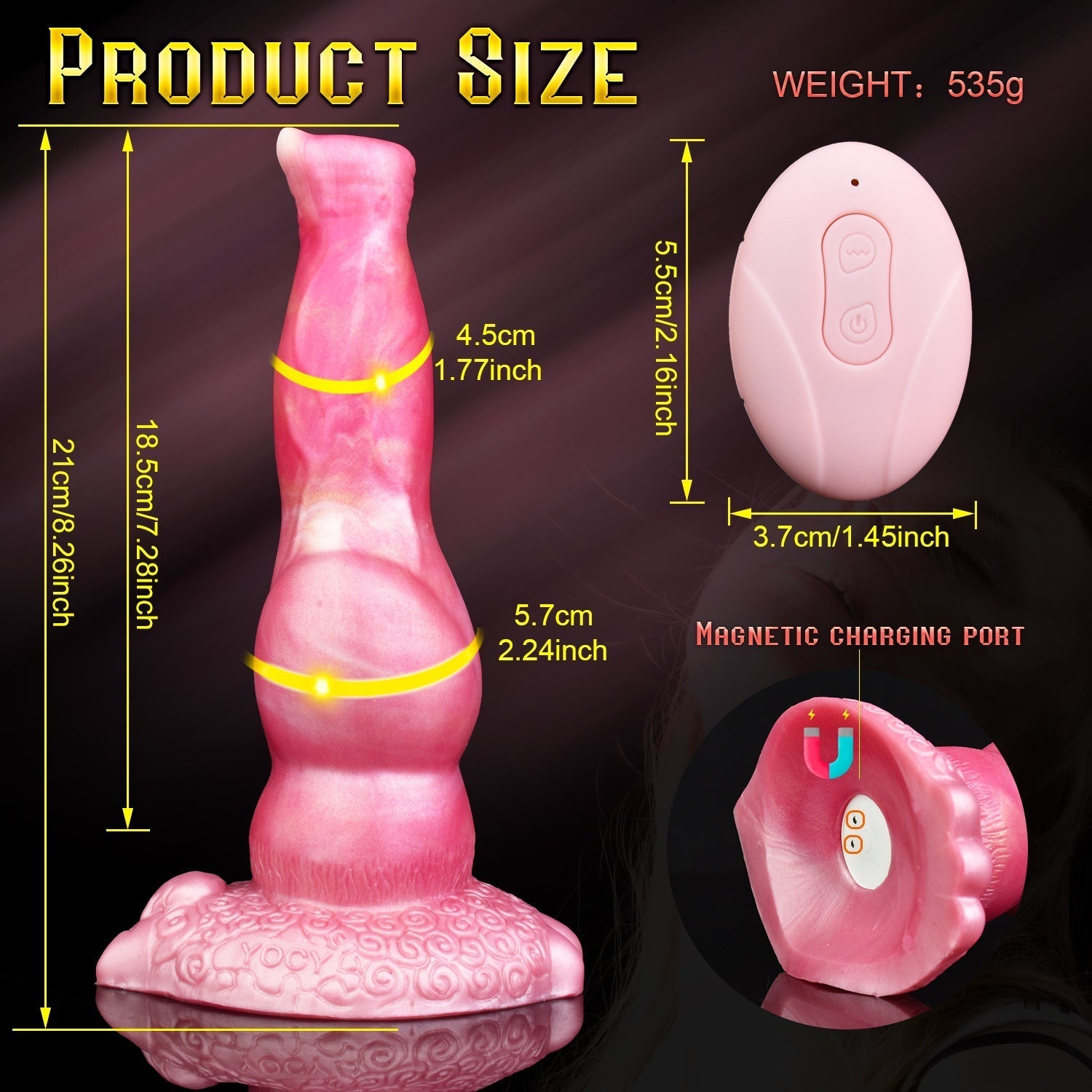 Gode Chien Rose Souple Télécommandé 21 Cm