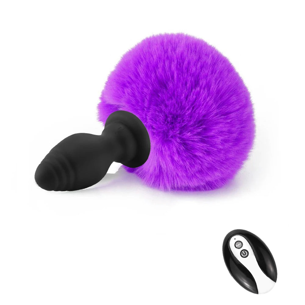 Plug Queue de Lapin Vibrant avec Télécommande