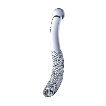 Double Gode en Verre Transparent Serpent Courbé – 27 cm