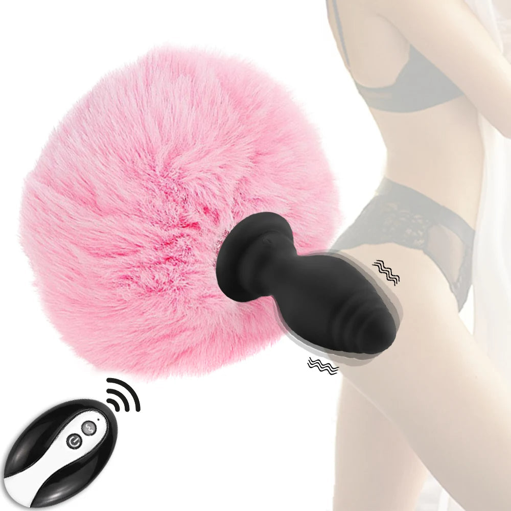 Plug Queue de Lapin Vibrant avec Télécommande