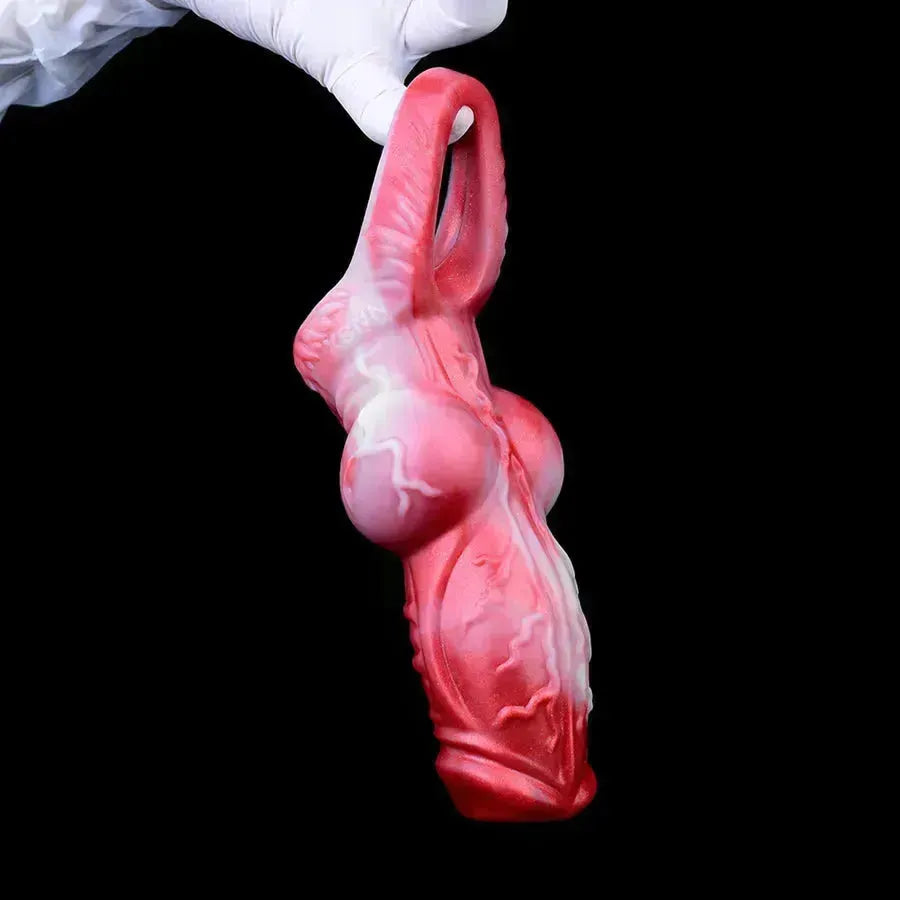 Gaine à Pénis Silicone Fantaisie Rouge à Reliefs