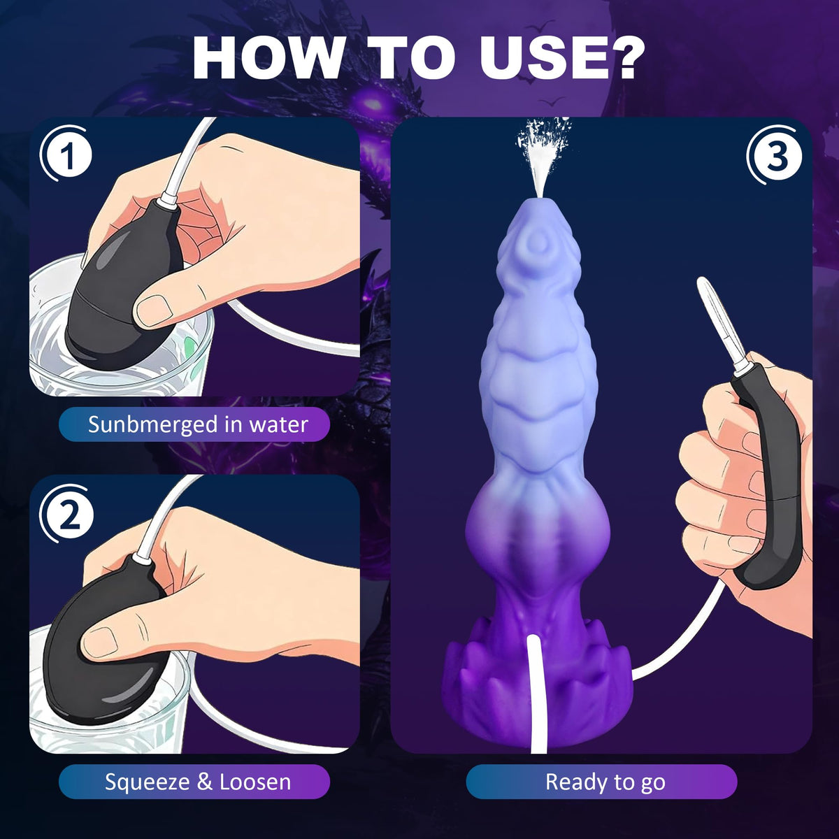 Gode Dragon Éjaculateur Violet en Silicone Souple 20,6 cm