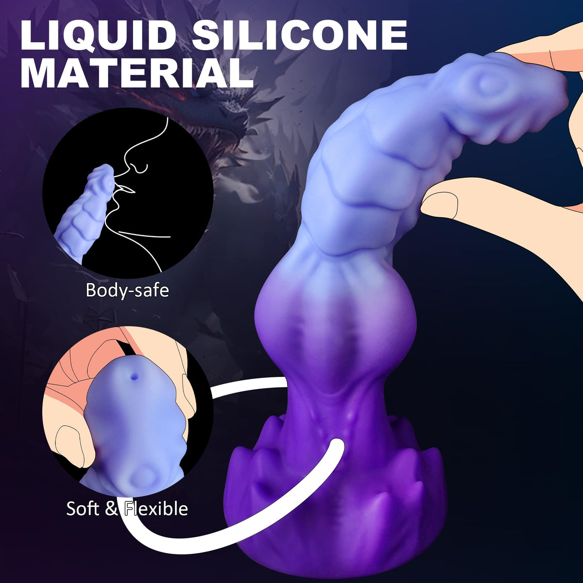 Gode Dragon Éjaculateur Violet en Silicone Souple 20,6 cm